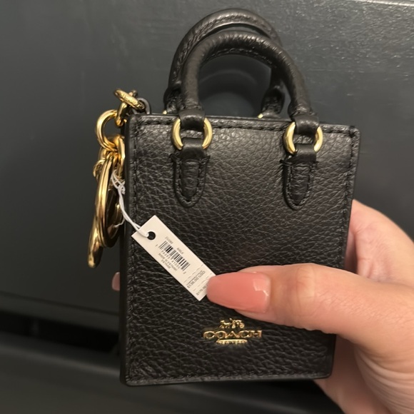 Coach North/South Mini Tote Bag Charm in Pebble Black Leather - Picture 3 of 3